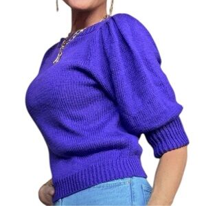 John Bull Vintage Purple Pleated Puff 3/4 Cuffed Sleeve Knit Retro Sweater